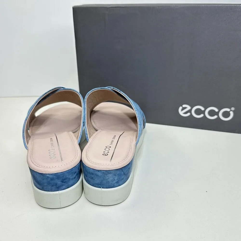 Ecco Touch Plateau Slide Leather Slip On Sandals Blue Women EU41/10-10.5 NWB